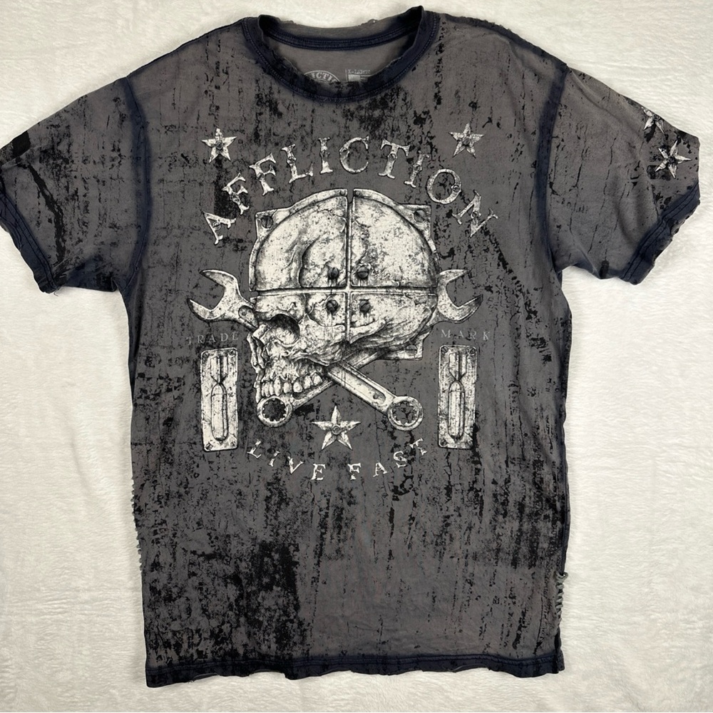 Affliction Lot of 3 VTG Y2K T-Shirts Sz XL Grunge Skull Distressed Faded Punk